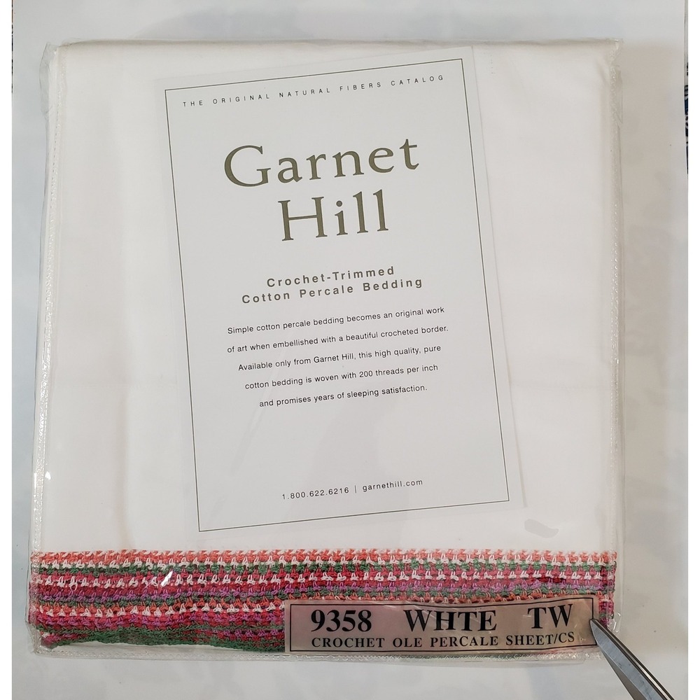 Brand New Garnet Hill Twin Flat Sheet Multi Color Crochet Percale Cotton Boho